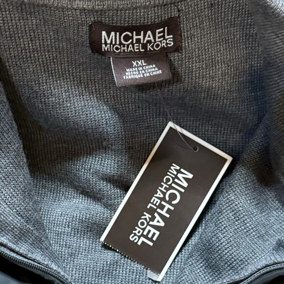 NWT Michael Michael Kors Sweater Men Charcoal Gray Quarter Zip Wool Blend Sz XXL - Picture 3 of 7